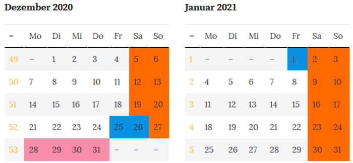 Bremen Brueckentage zur Jahreswende 2020 - 2021