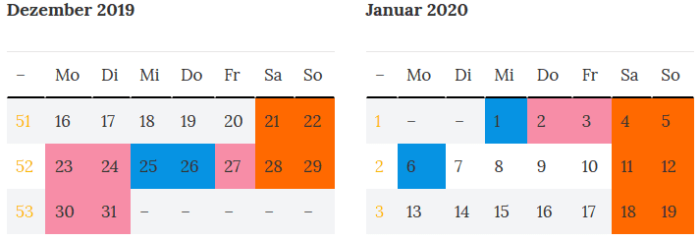 Sachsen-Anhalt Brueckentage Jahreswende 2019 - 2020