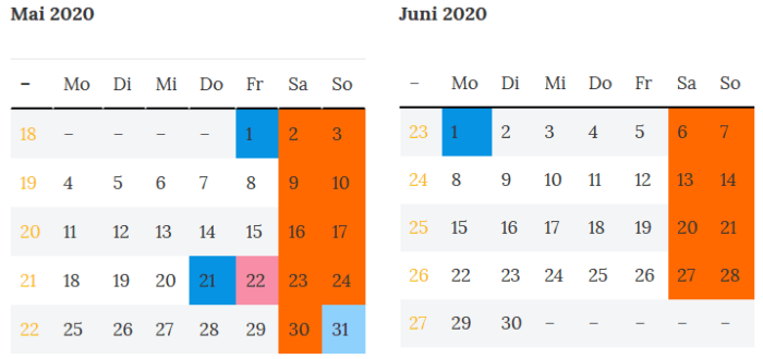 Sachsen-Anhalt Brueckentage Mai - Juni 2020